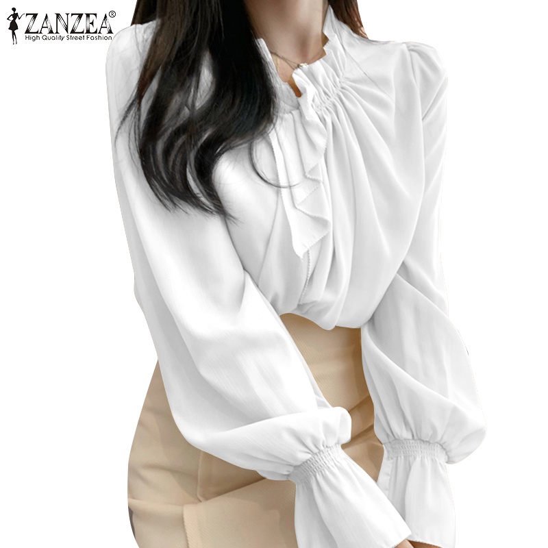 Áo Zanzea kiểu tay dài loe thắt dây màu trơn phong cách Hàn Quốc dành cho nữ