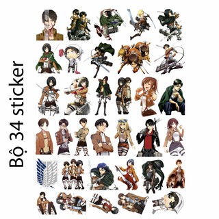 Sticker/ Hình dán anime Attack On Titan- Bộ 34 sticker