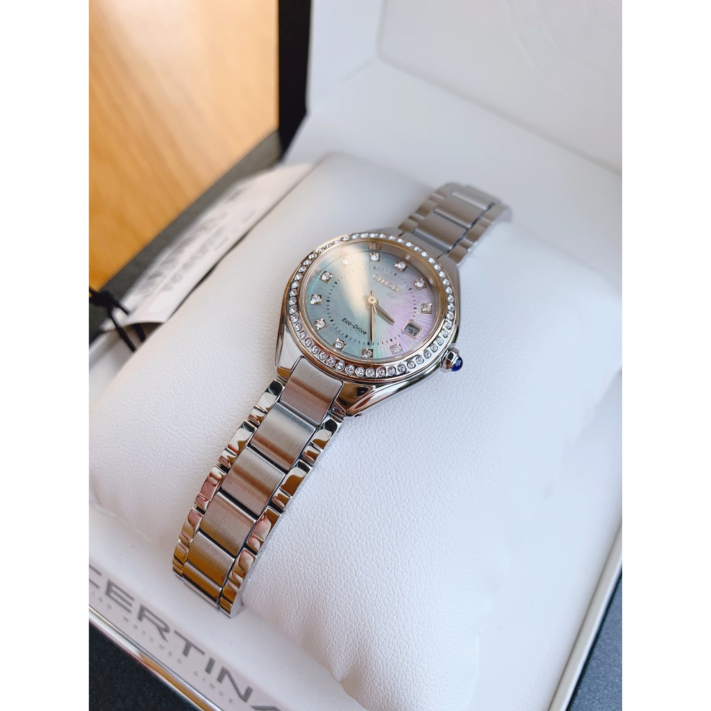 Đồng hồ nữ chính hãng Citizen Swarovski Crystal Accents Date EW2556-59Y - Máy pin Eco-Drive  - Kính tráng Sapphire