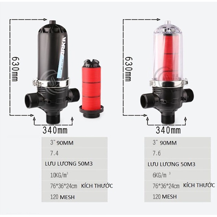 Bộ lọc đĩa Arka chữ T đai inox, phi 60, 90 - lọc nước, lọc rác hệ thống tưới
