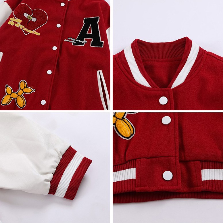 Áo khoác bóng chày dáng rộng phong cách retro cho nam và nữ