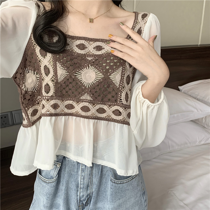 Áo voan SUXI tay dài cổ vuông thời trang dành cho nữ
