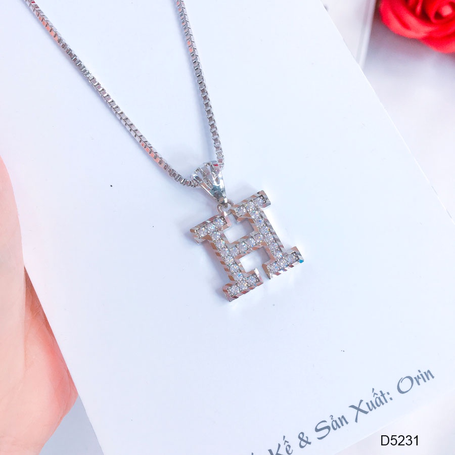 Dây chuyền bạc, dây nhuyễn mặt chữ đính đá cao cấp Orin D5231