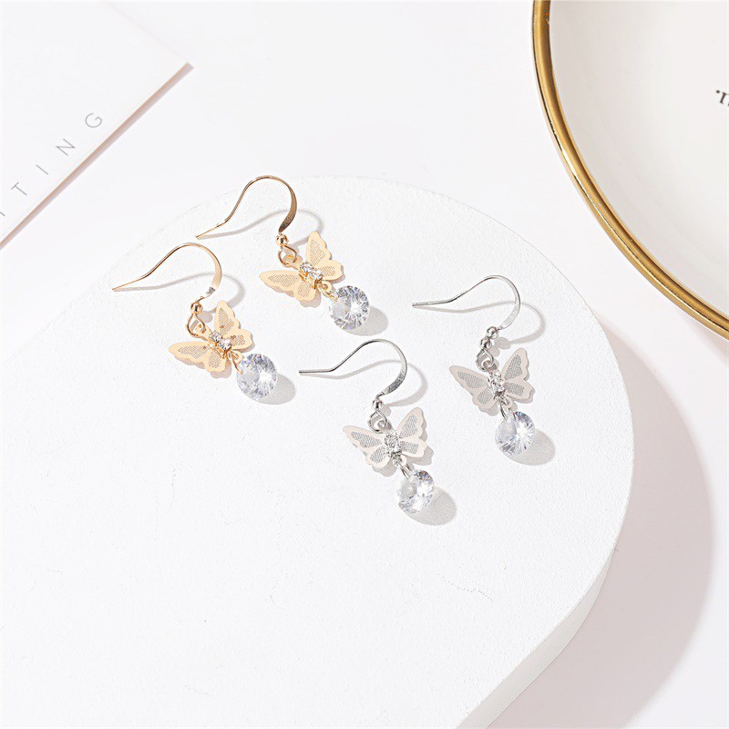Khuyên tai hình bướm đính đá zircon nhân tạo phong cách Hàn