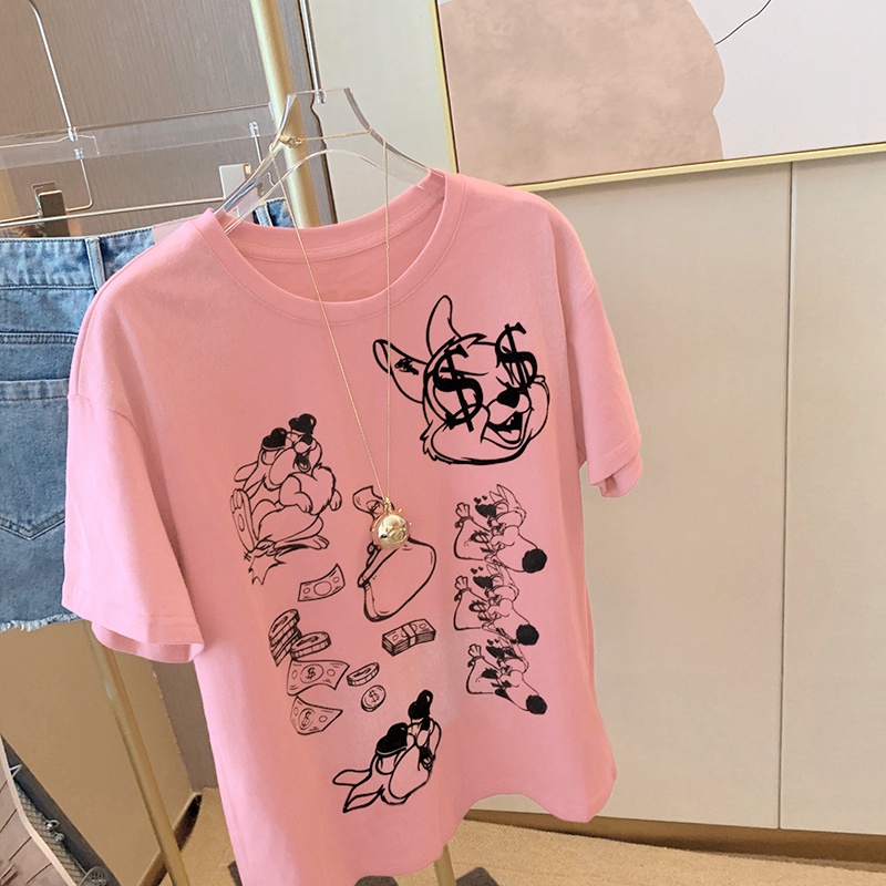 NRVP Áo thun cotton tay ngắn cổ tròn thời trang mùa hè phong cách Hàn Quốc cho nữ