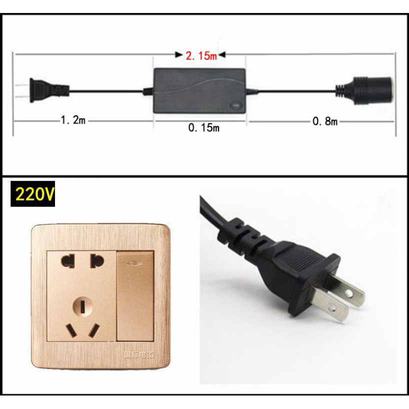 Bộ Adapter Chuyển Đổi Điện Xoay Chiều AC 220V Sang Một Chiều DC 12V Dùng Cho Máy Bơm Máy Hút Bụi Ô Tô Xe Hơi