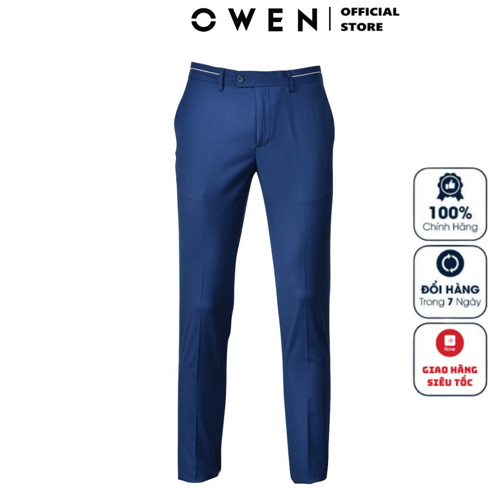 Quần Âu Nam Quần Tây Công Sở Cao Cấp Owen QS20529 Dài Chân Dáng Slim Fit Màu Xanh Đậm Vải Polyester