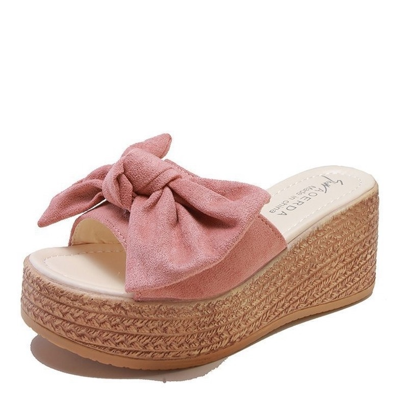 Dép đế xuồng đính nơ cỡ 7cm phong cách mùa hè thời trang cho nữ