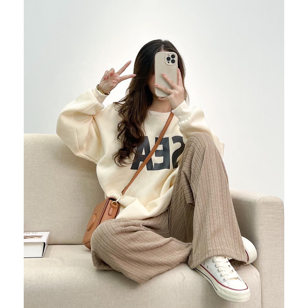 Áo sweater nỉ form rộng dày dặn Sea thời trang Miho house