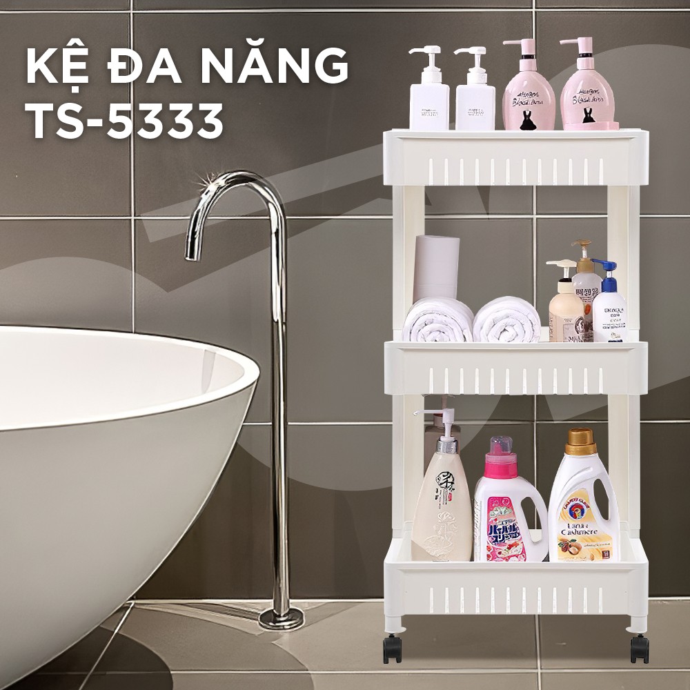 Kệ nhựa nhà bếp, kệ nhà tắm 3 tầng có bánh xe Tashuan - TS5333