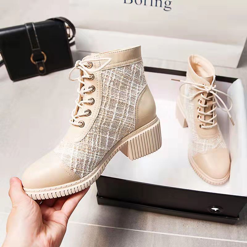 Boot Nữ Phong Cách Anh Quốc Gót Thô đế Cao 5P cổ cao Da Lộn | BigBuy360 - bigbuy360.vn