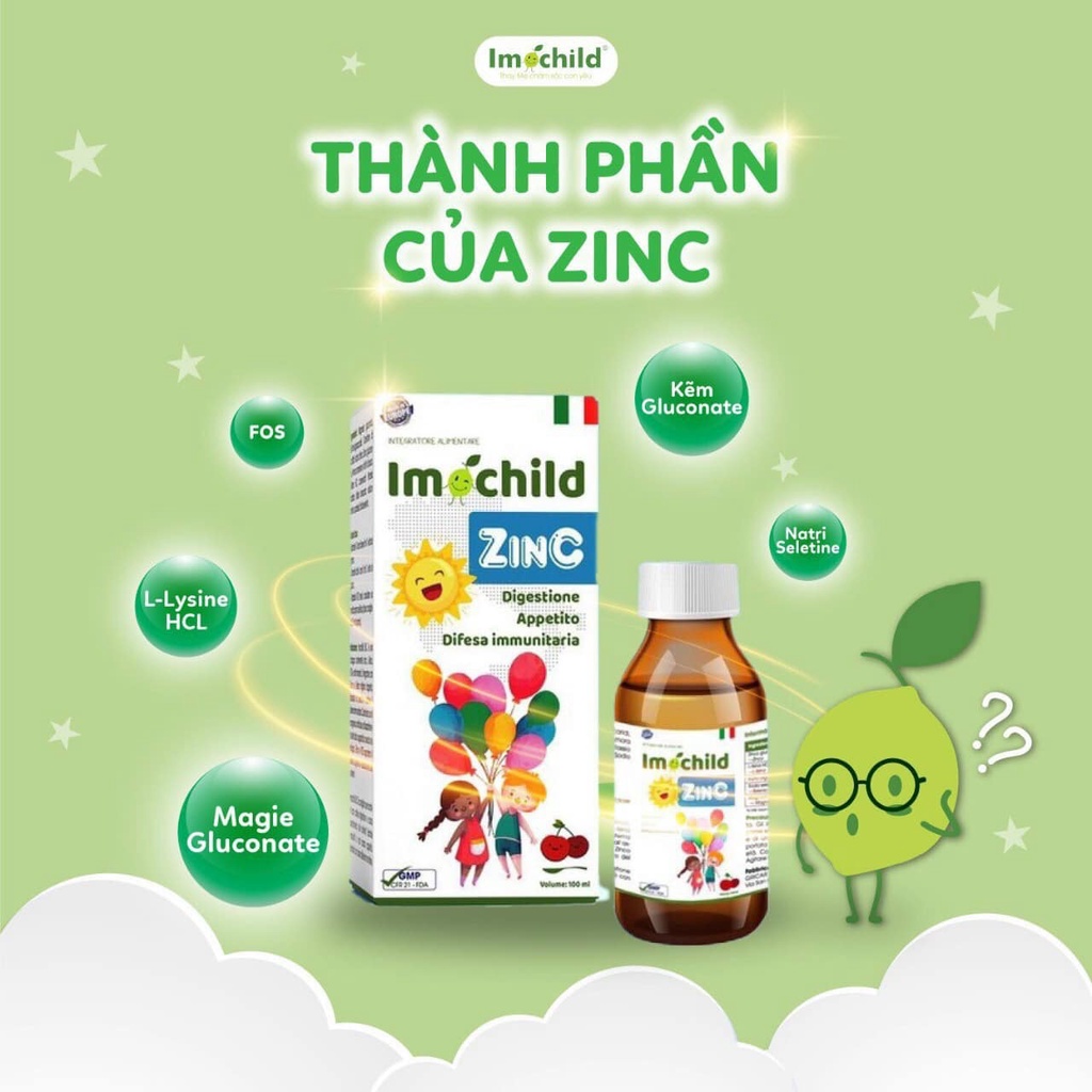 Siro Imochild ZinC bổ sung kẽm lysin vitamin giúp bé ăn ngon tăng sức đề kháng Lọ 100ml
