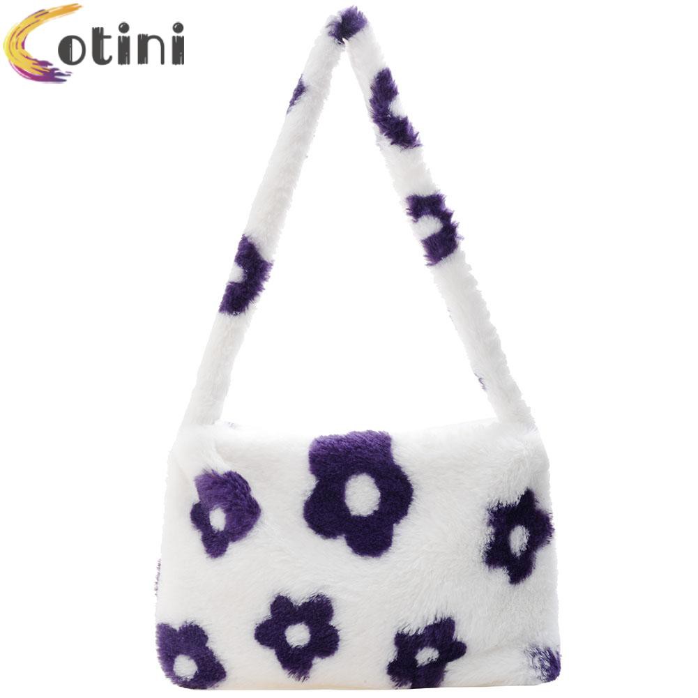 COTINI Women Plush Large Tote Shoulder Underarm Bag Vintage Floral Print Handbag