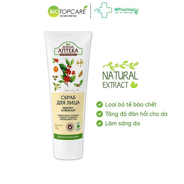 Tẩy tế bào chết Anteka mật ong & café - Apteka Gel tẩy tế bào chết cho da mặt 75ml