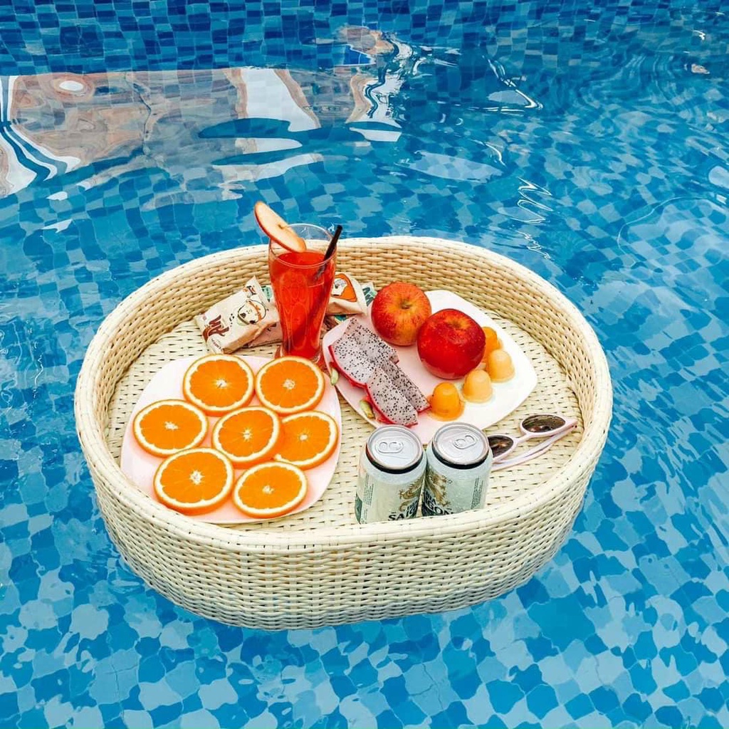 Khay nổi để món ăn trong hồ bơi hình oavl 60x45cm