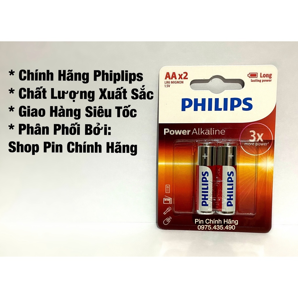 Pin AA / AAA Philips Alkaline Siêu Bền Hàng Chính Hãng Vỉ 2 Viên