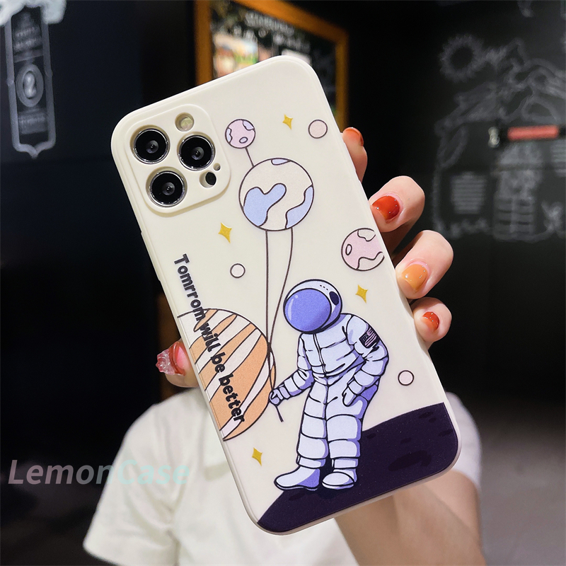 Cartoon Astronaut Moon Planet Cube Casing Soft Case OPPO A15 A93 A94 A53 2020 A7 A3S A5 2020 A5S A12 A92 A31 A9 2020 Reno 4 Lite Reno 4 F Reno 5 5F Find X3Lite A15S F17 F19 PRO A33 2020 A11K A12S A11 A1K A52 A7 A32 A12E A72 A53S C15 C12 C11