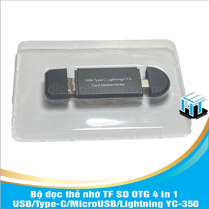 Bộ đọc thẻ nhớ TF SD OTG 4 in 1 USB/Type-C/MicroUSB/Lightning YC-350