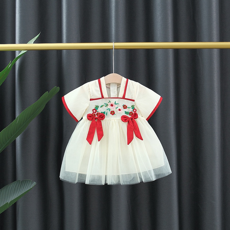 Đầm Hán Phục Thêu Hoa Chất Liệu Chiffon Thời Trang Mùa Hè Cho Bé Gái 2023