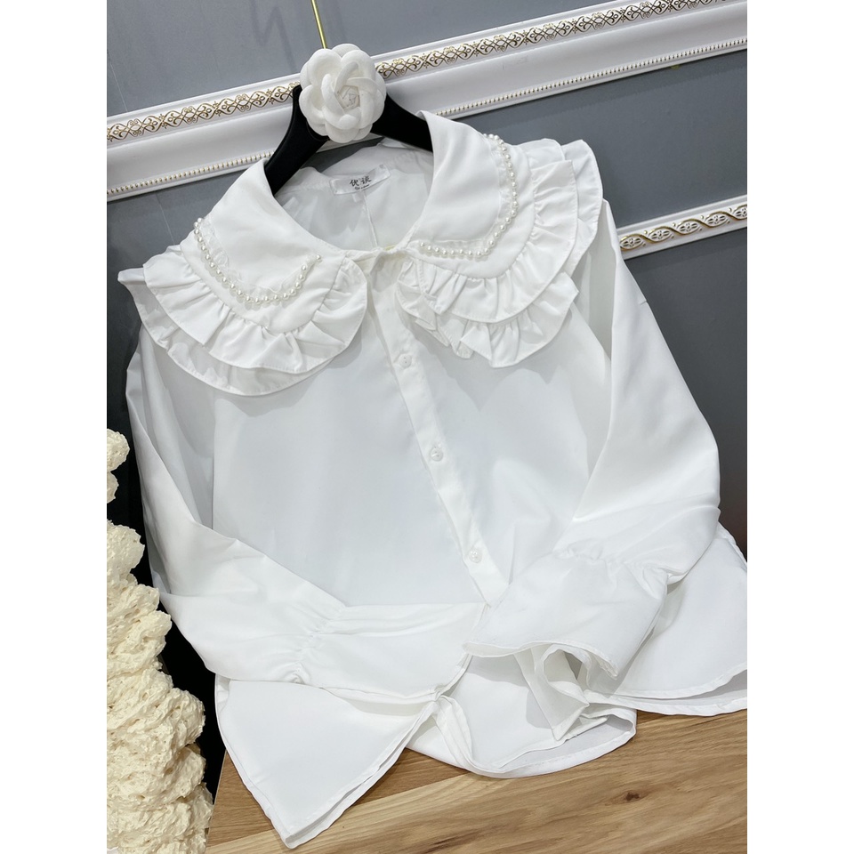 [HÀNG MỚI] 🎀 Áo sơmi cổ sen kép đính ngọc 🎀