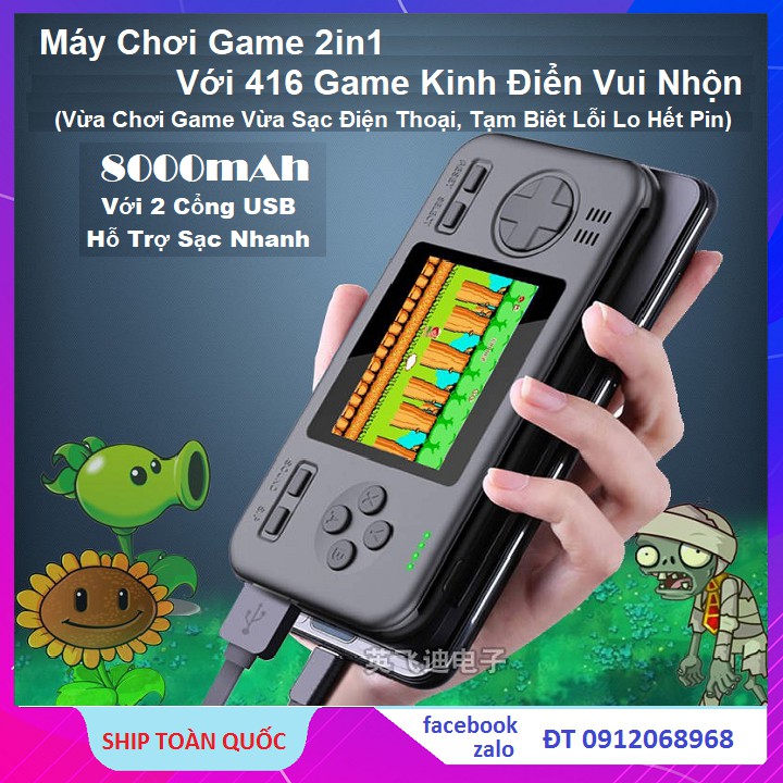 Máy Chơi Siêu Game Cầm Tay Huyền Thoại Có 416 Trò Chơi - Kiêm Sạc Dự Phòng 8000 Mah - 2 Cổng Usb 2020