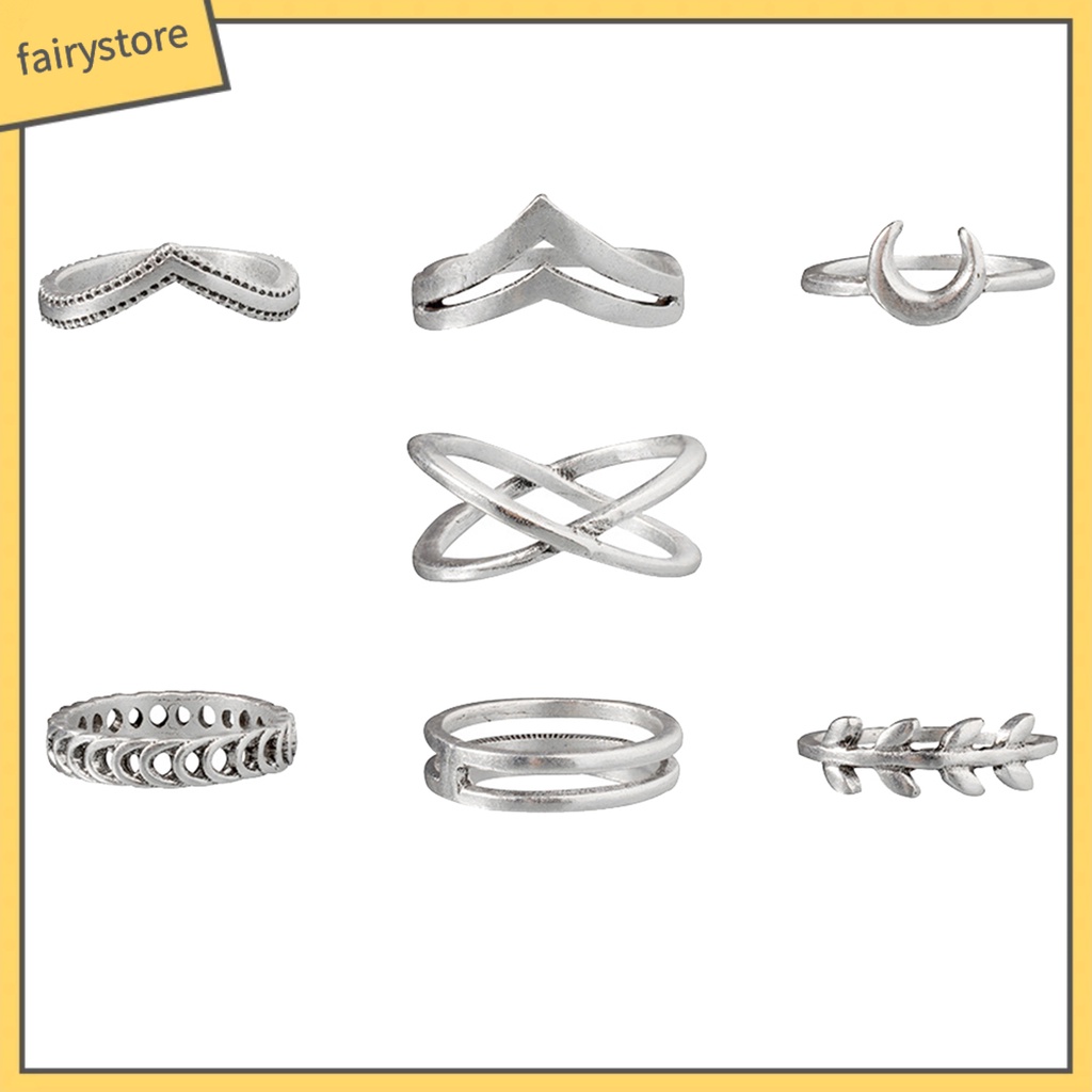 Bộ 7 Nhẫn Đeo Tay Phong Cách Retro Xinh Xắn