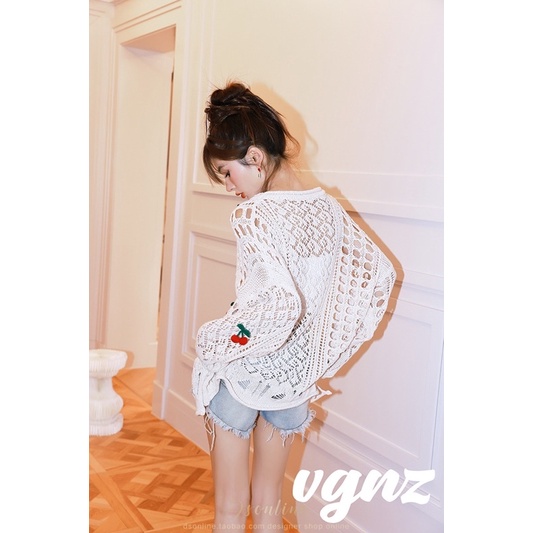 áo len lưới dệt kim oversize mix quả cherry (A1100#)