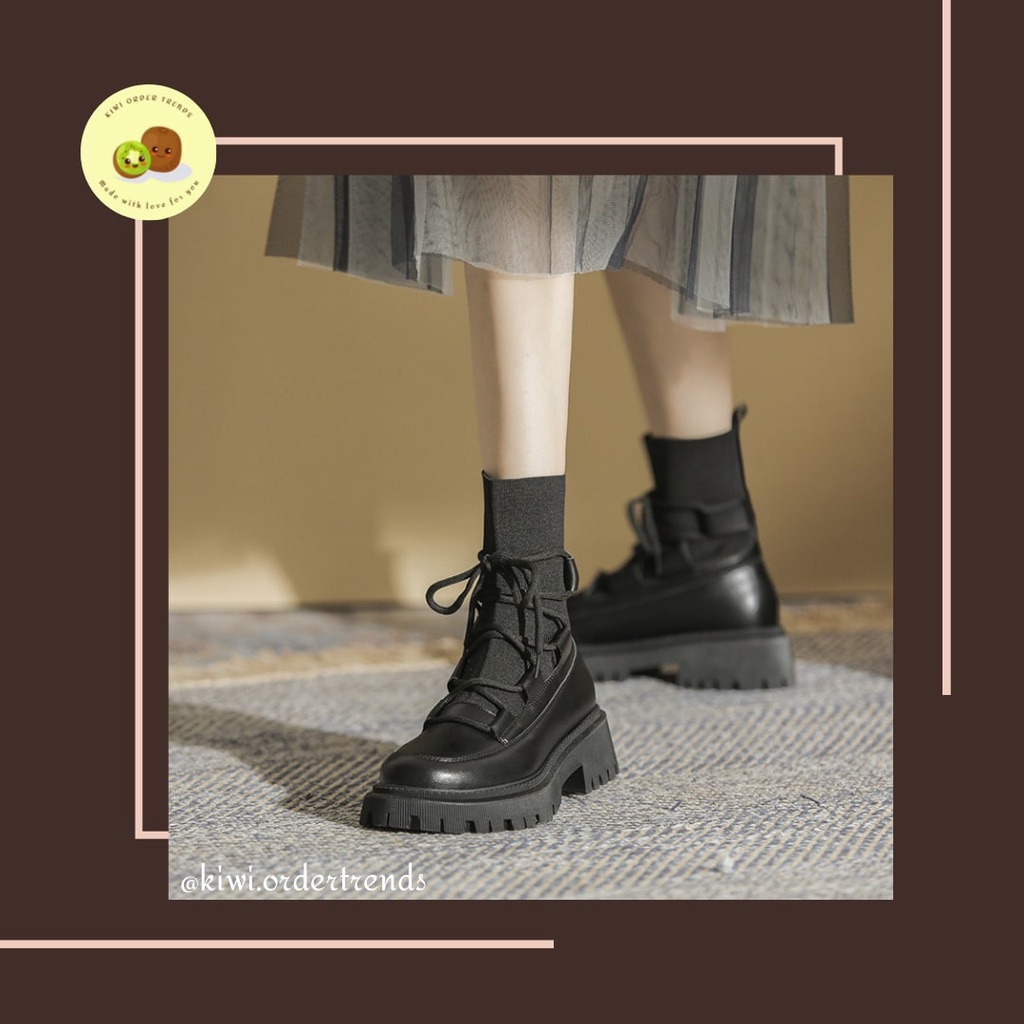 Giày boot cao phối len, đan dây phong cách ulzzang Hàn Quốc | Kiwi.ordertrends