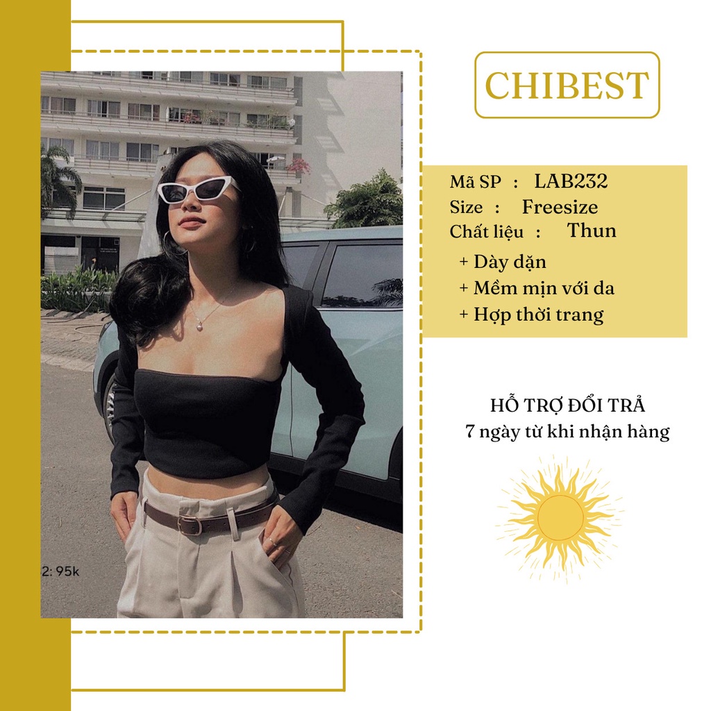 Áo thun nữ croptop kiểu cổ vuông tay dài khoét ngực ulzzang sexy CHIBEST LAB232