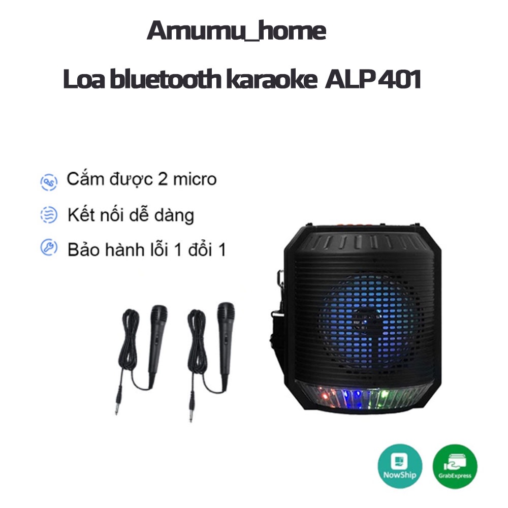 Loa Bluetooth Karaoke ALP 401 Tặng Kèm Mic Hát Có Dây đeo_Bảo Hành Lỗi 1 Đôi 1