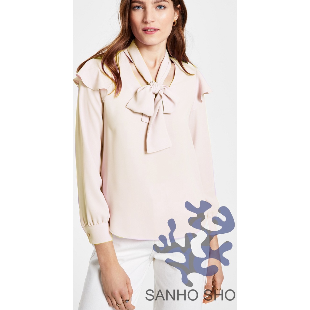 Áo Bar III Bow-Neck Ruffled-Shoulder Blouse