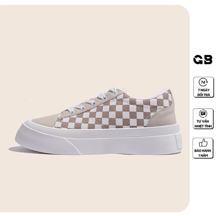 TTV Giày Bata Nữ Giày BOM Sneaker Vải Caro Đế Bằng Êm Chân Đẹp Mới Nhất 2 Màu Đen Kem giayBOM GB Classics B1613