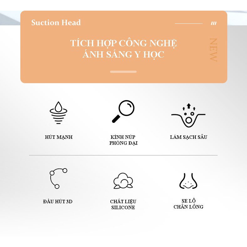 Máy hút mụn 3 chức năng tích hợp đèn led, hút sạch mụn đầu đen, giúp sạch da và trắng sáng.