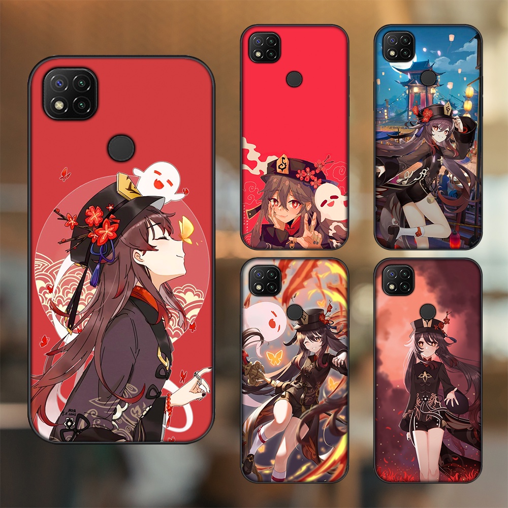 Ốp lưng Xiaomi Redmi 9C viền đen in hình Hutao Genshin Impact