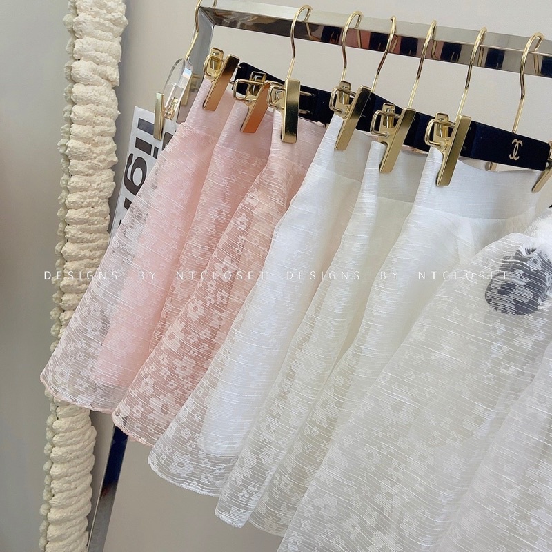 Set áo sơ mi peplum mix quần váy tơ hoa nt closet