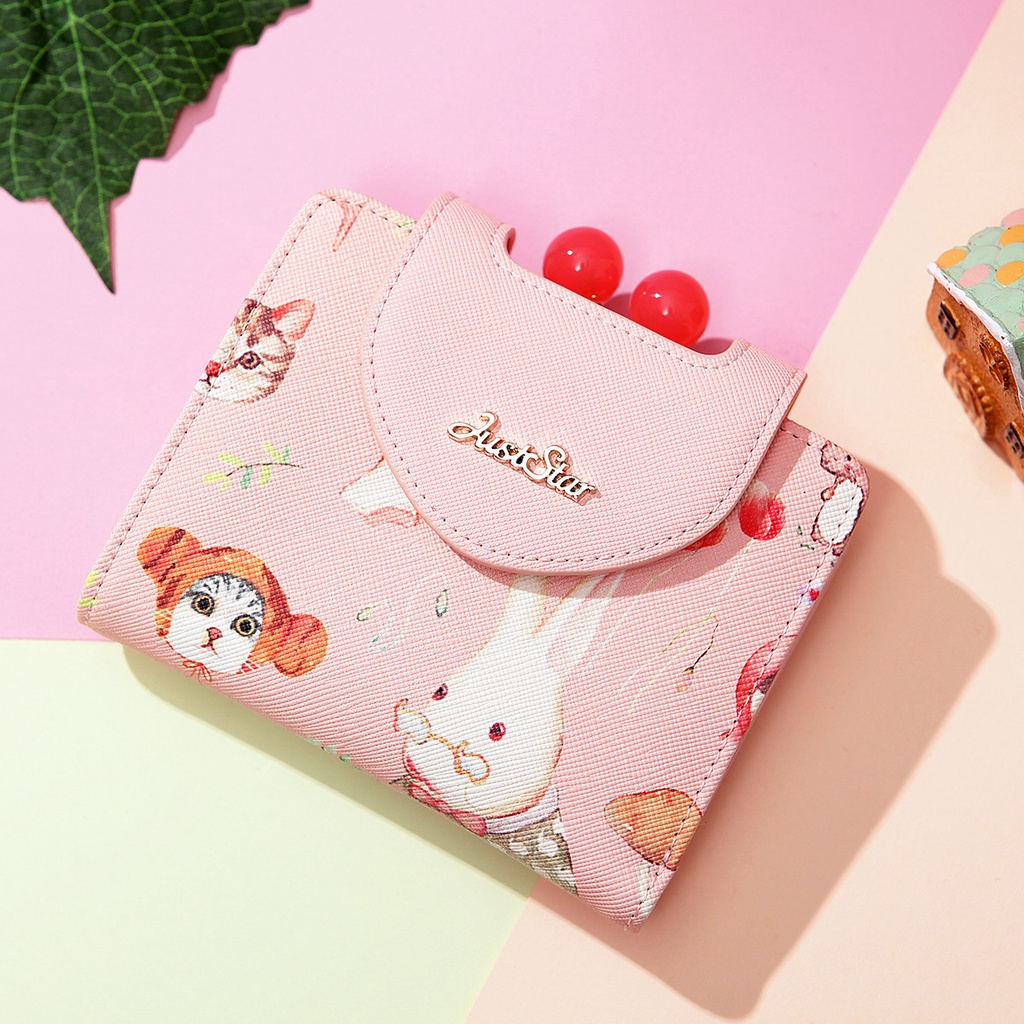 Ví nữ mini cute Just Star đẹp dễ thương ngắn dài thỏ cherry hồng nhiều ngăn đựng tiền thẻ ViAnh Store 070355 070354