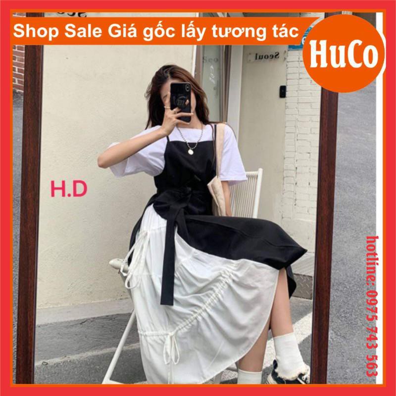 sét yếm babydoll nữ, yếm đen buộc eo phối váy xòe ba tầng trắng form chuẩn ảnh ulzzang freesize dưới 55kg có bán lẻ