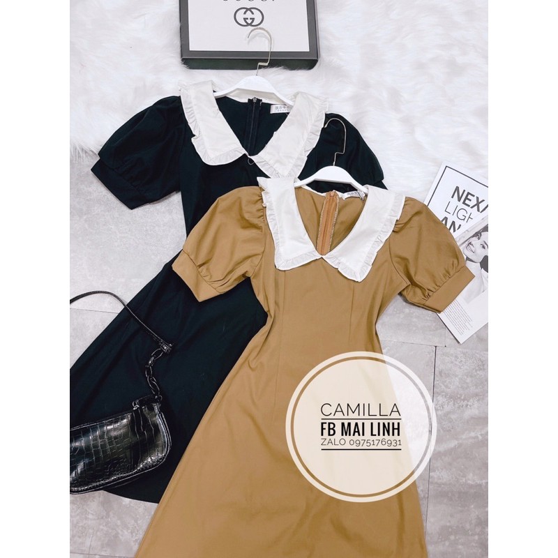 ⚡️BÁN SỈ⚡️Đầm xoè phối cổ trắng 2 màu đen, nâu | BigBuy360 - bigbuy360.vn