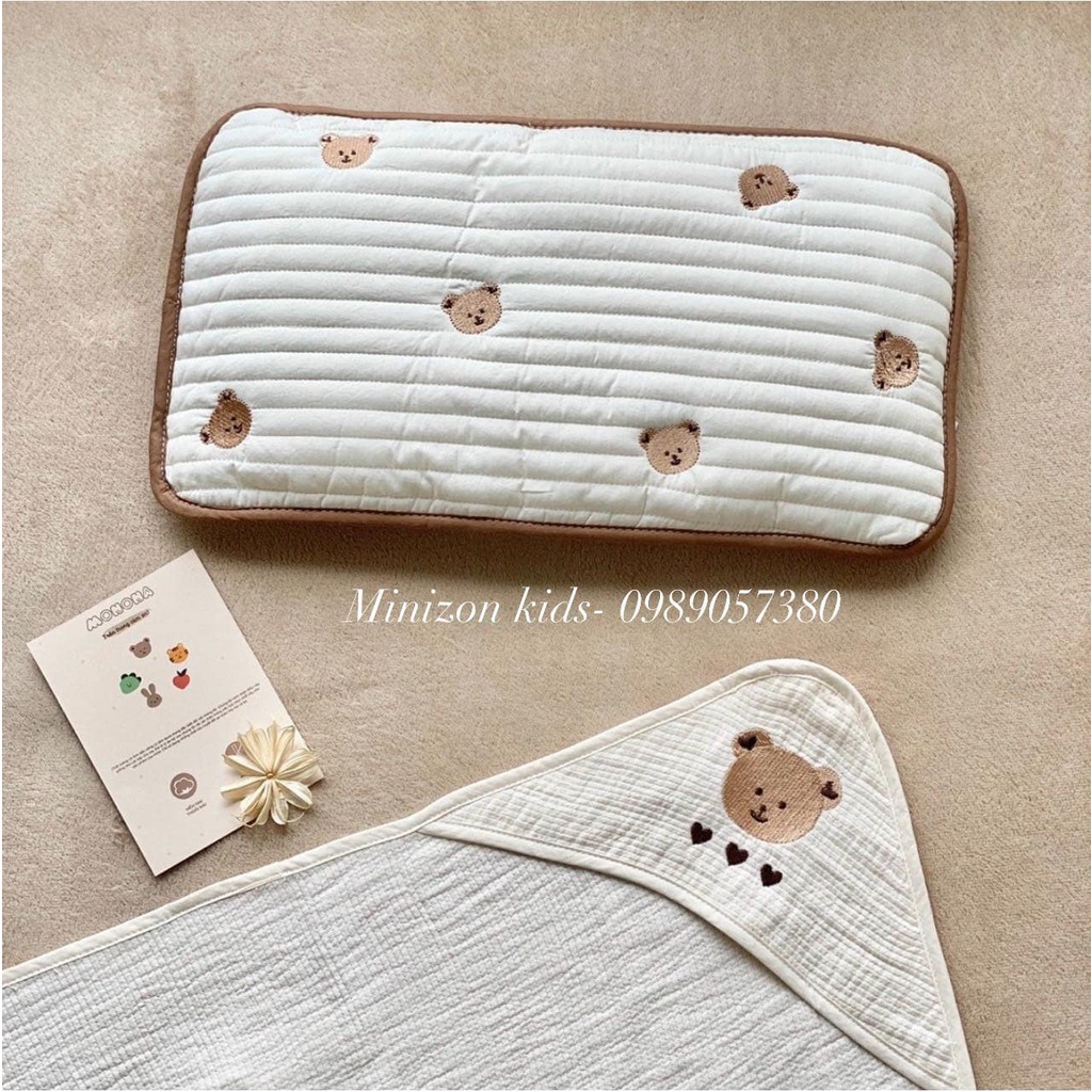 Gối nằm 3D thoáng khí thêu hình cho bé hàng xuất Hàn cao cấp
