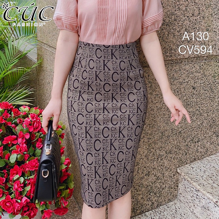 Chân váy nữ dáng dài cao cấp công sở from đẹp Cúc Fashion CV594 cv umi chữ [C]K