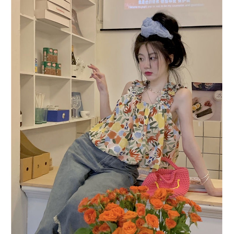 Áo Hai Dây Dáng Ôm Ngắn In Hình Hoa Thời Trang Mùa Hè 2022