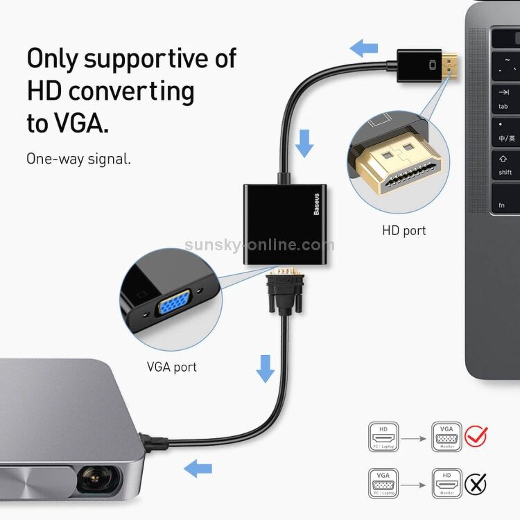 DÂY CHUYỂN HDMI RA VGA HÃNG BASEUS FULL HD 1080P - CÓ CỔNG RA ÂM THANH CHUẨN 3.5MM