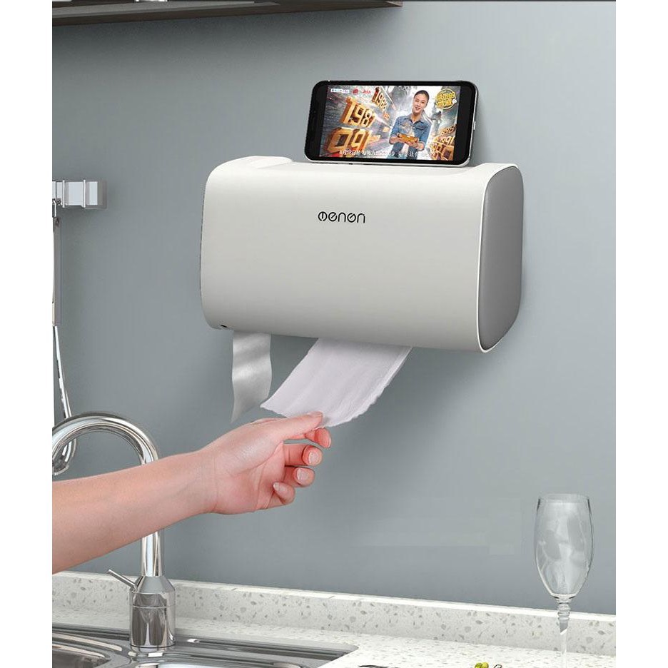 Hộp đựng giấy vệ sinh cao cấp Oenon lắp đặt dán tường hình chữ nhật chống nước có chỗ để điện thoại đa năng