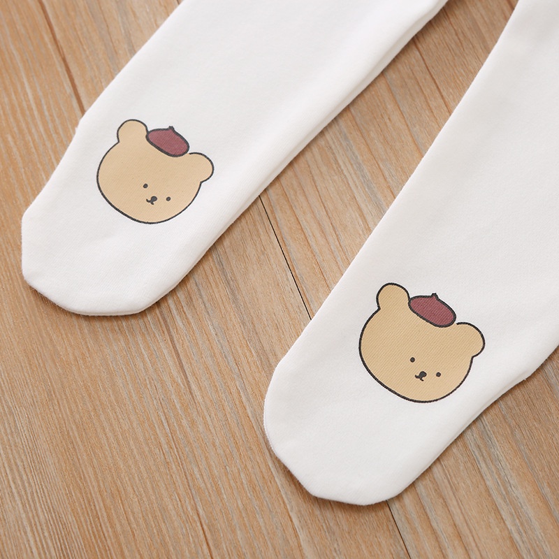 Bộ Áo Liền Quần Dài Tay Vải Cotton Mềm In Hình Gấu Dễ Thương Cho Bé