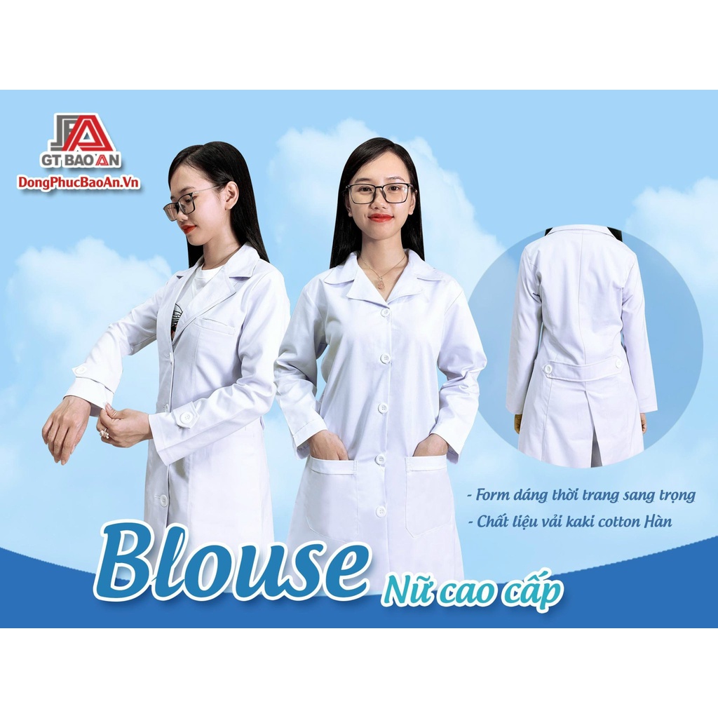Áo Blouse trắng NAM NỮ tay dài cao cấp, Áo Blue bác sĩ/dược sĩ/phòng thí nghiệm vải Cotton Thun dày dặn co giãn nhẹ