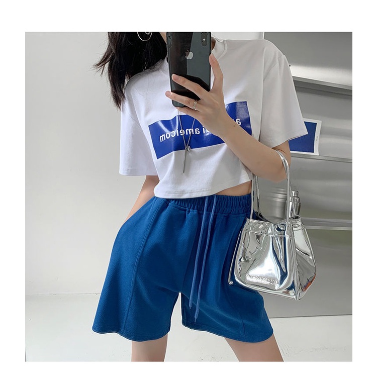 Áo Thun Crop Top Tay Ngắn Cổ Tròn In Chữ 271d1534 Cho Nữ
