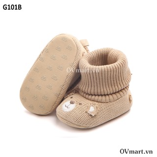 giày cho bé - giày len gấu nâu