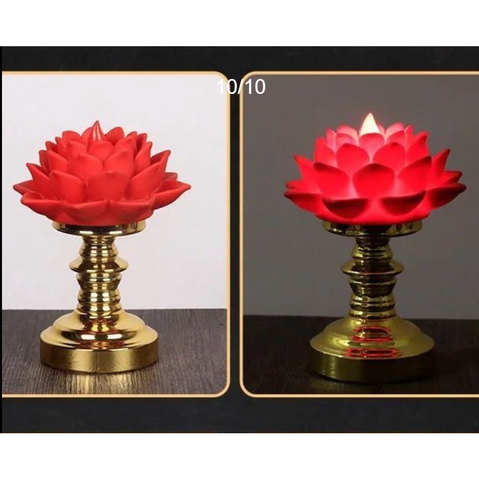 Đèn Thờ Hoa Sen, Nến Bông Sen Nở, sử dụng pin, kiểu đèn bông sen rất đẹp, đèn để bàn thờ, thờ phật, bóng led an toàn