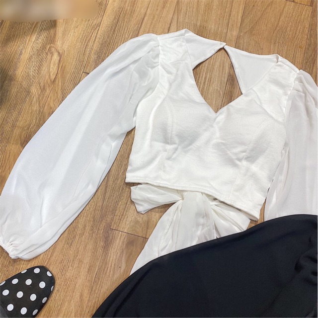 🥰🥰 Áo Croptop Trắng Cột Nơ Lưng Tay Bồng♥️ | BigBuy360 - bigbuy360.vn