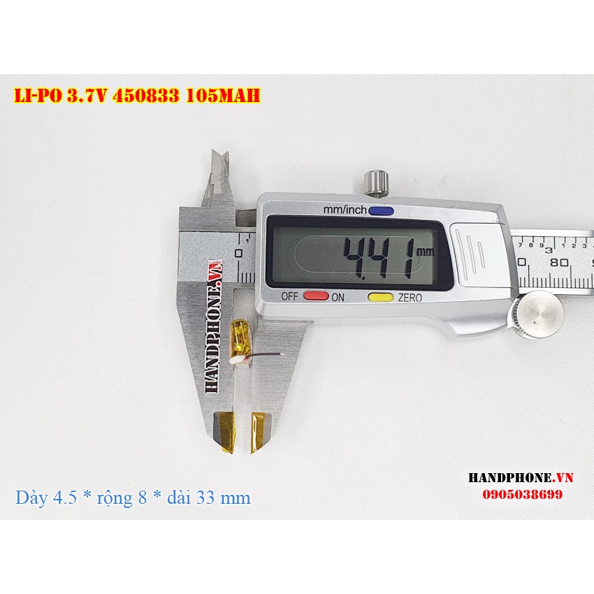Pin Li-Po 3.7V 450833 105mAh (Lithium Polymer) cho Tai Nghe Bluetooth, Máy Ghi Âm, Máy Nghe Nhạc, Loa Bluetooth